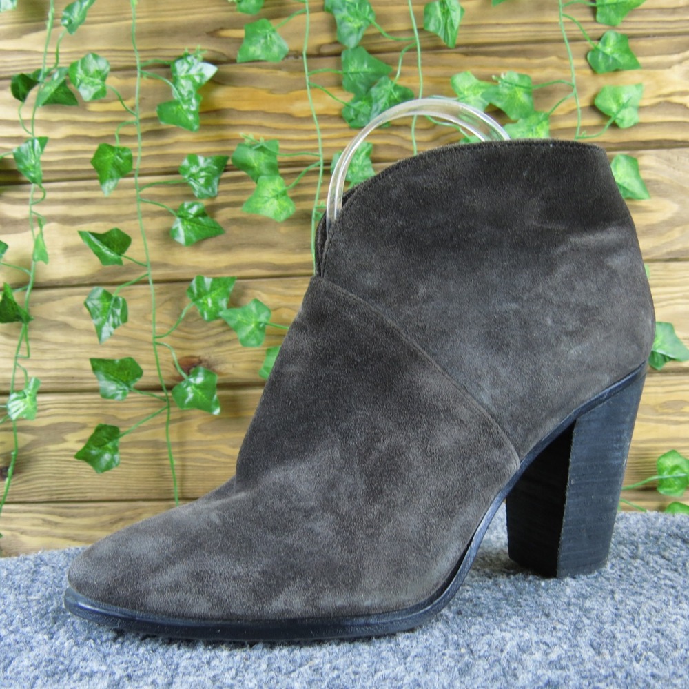 Vince Camuto Franell Women's 8.5 Brown Suede Ankle Booties Block Heel Zip